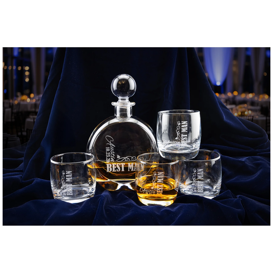 Glass Decanter Set with Four Glasses